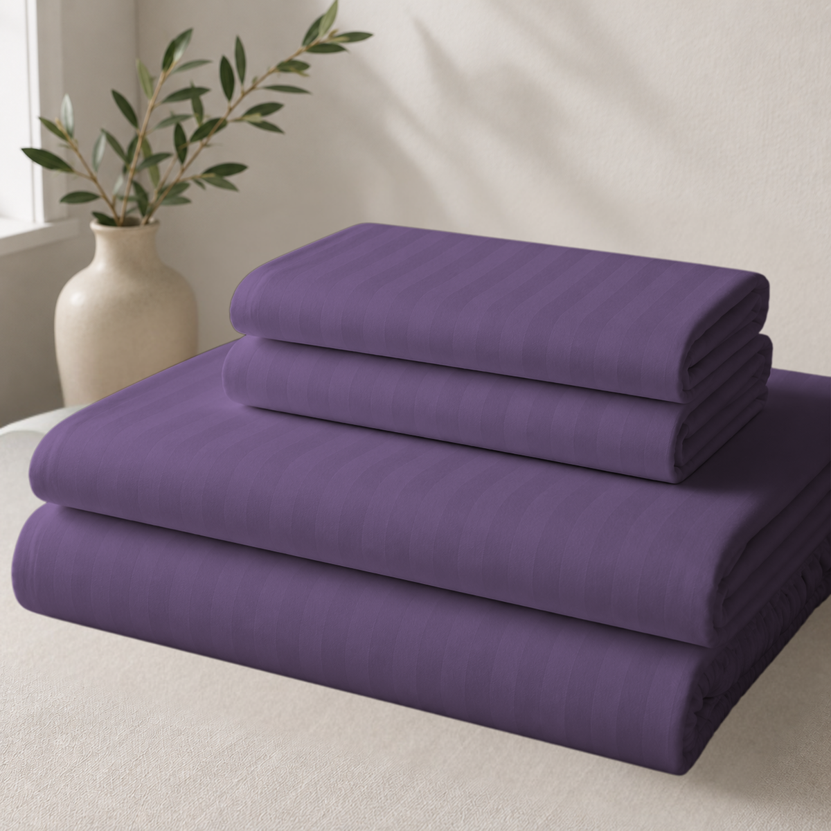 Luxe Bamboo Woven Stripe Sheet Set – 4 Piece, 18-Inch Deep Pocket Bedding