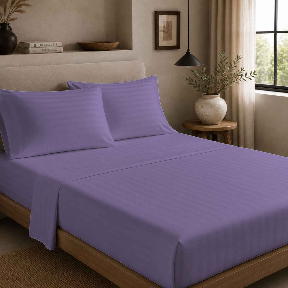 Luxury Dobby Stripe Sheet Set – 4 Piece Cotton-Blend Bedding with 18-Inch Deep Pockets
