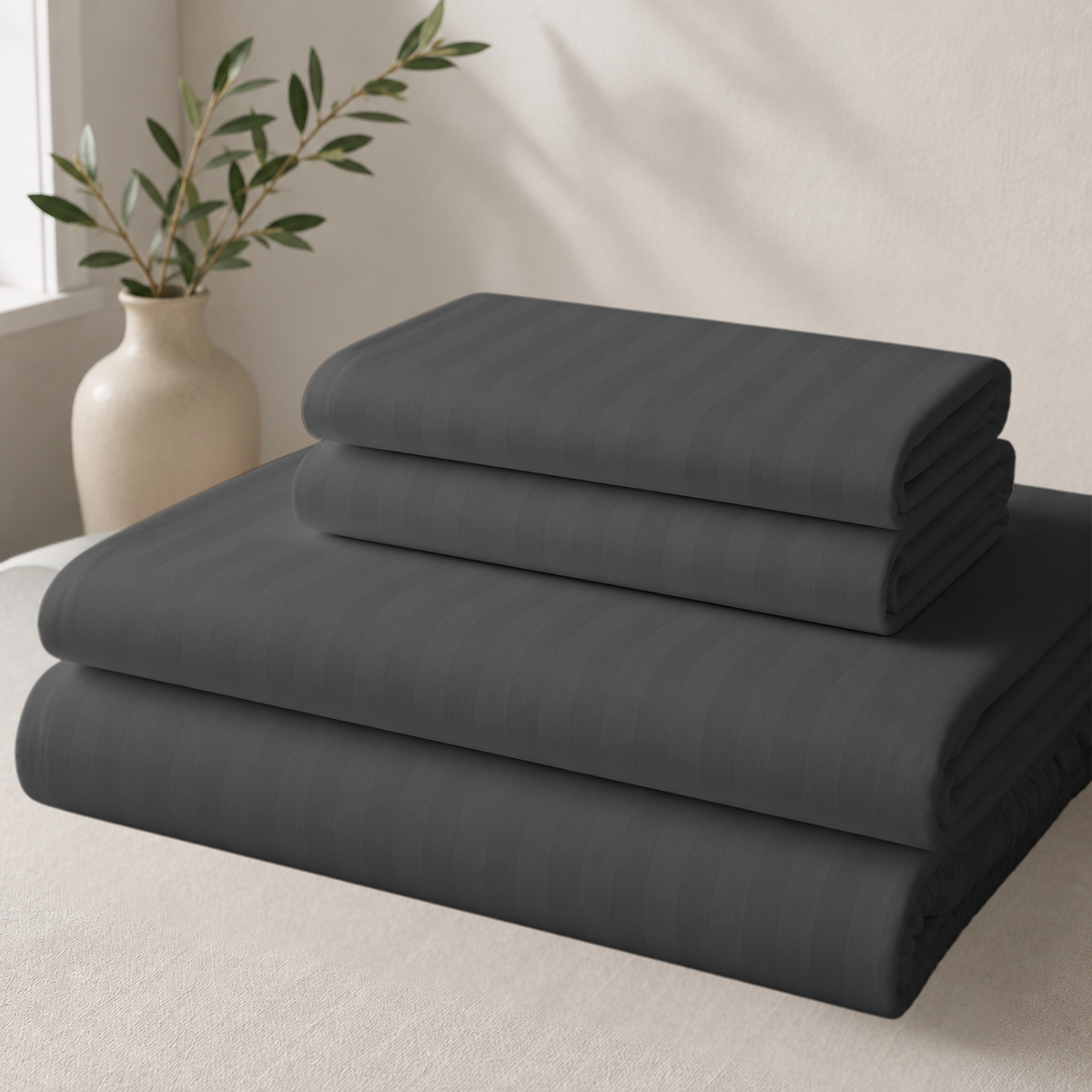Luxe Bamboo Woven Stripe Sheet Set – 4 Piece, 18-Inch Deep Pocket Bedding