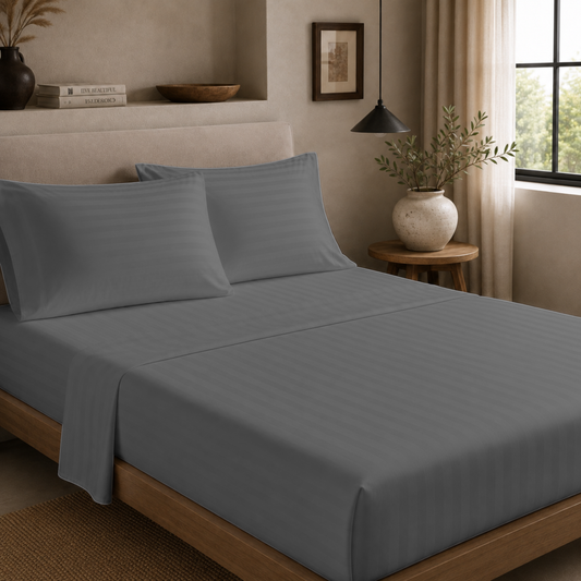 Luxury Dobby Stripe Sheet Set – 4 Piece Cotton-Blend Bedding with 18-Inch Deep Pockets