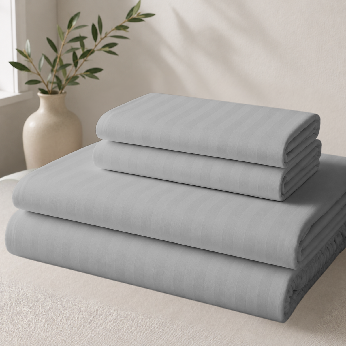 Luxe Bamboo Woven Stripe Sheet Set – 4 Piece, 18-Inch Deep Pocket Bedding